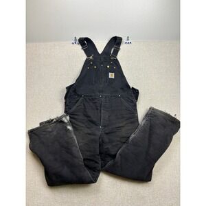 Carhartt R03 BLK Quilt Lined Duck Bib Overalls Mens 34x32 Black Made in USA